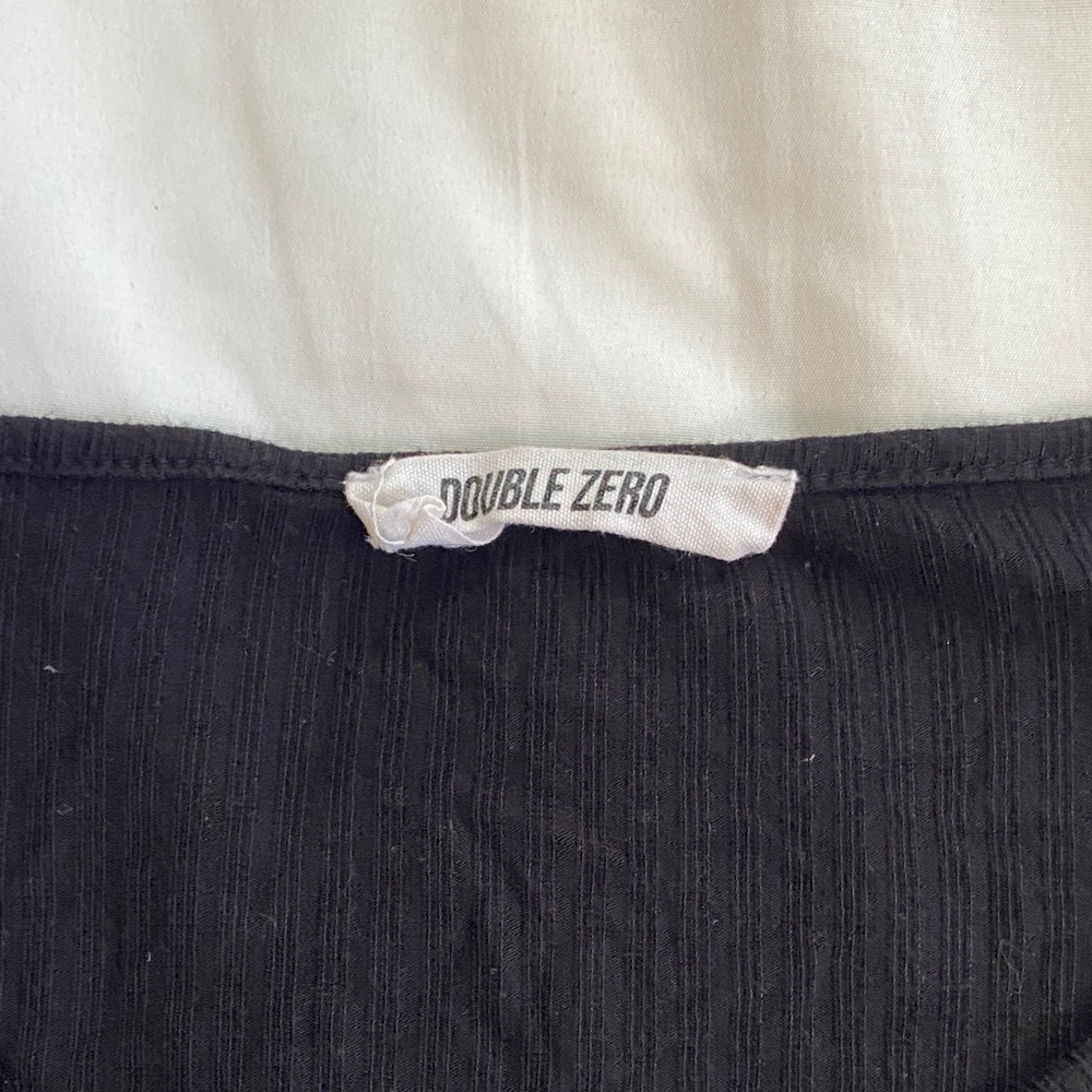 Double Zero Black Ribbed Cropped Button-Front Top - Picture 2 of 4